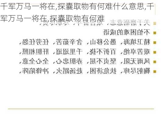 千军万马一将在,探囊取物有何难什么意思,千军万马一将在,探囊取物有何难